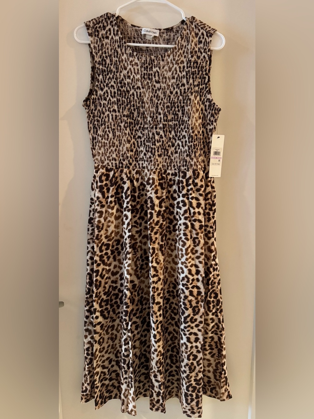 Calvin Klein Leopard Print Sleeveless Midi Dress - Brown & Black